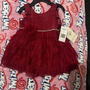 Couture Princess Girls Baby Red Glitter Tiered Mesh Net Dress 9M NWT